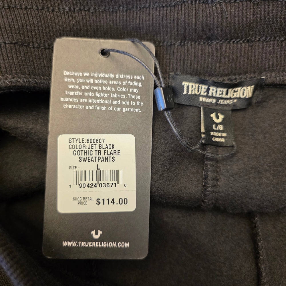 NWT True Religion Black Gold Gothic Logo Flare Sweatpant Y2K Bell Bottom Joggers - Picture 11 of 13